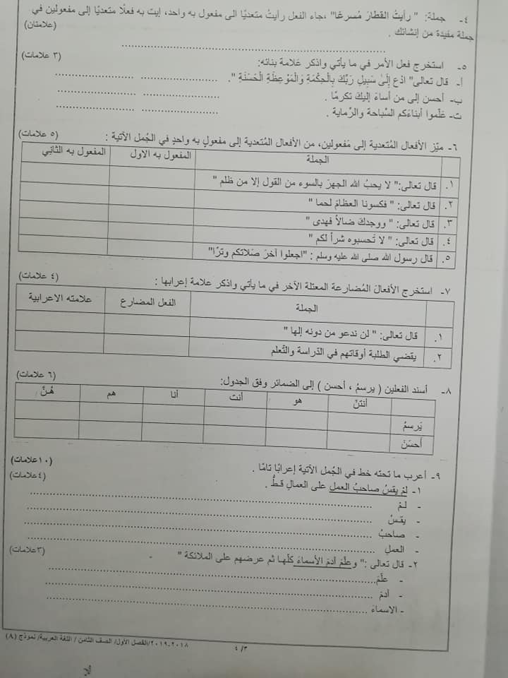 MTQ2NDM5MQ35357 بالصور نموذج A وكالة امتحان اللغة العربية النهائي للصف الثامن الفصل الاول 2018